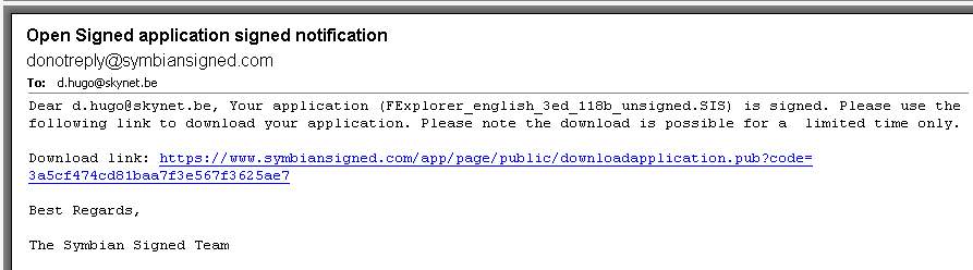 6) after this second mail (a few minute later), you'll be able to download FExplorer signed by clicing on the link in the email.